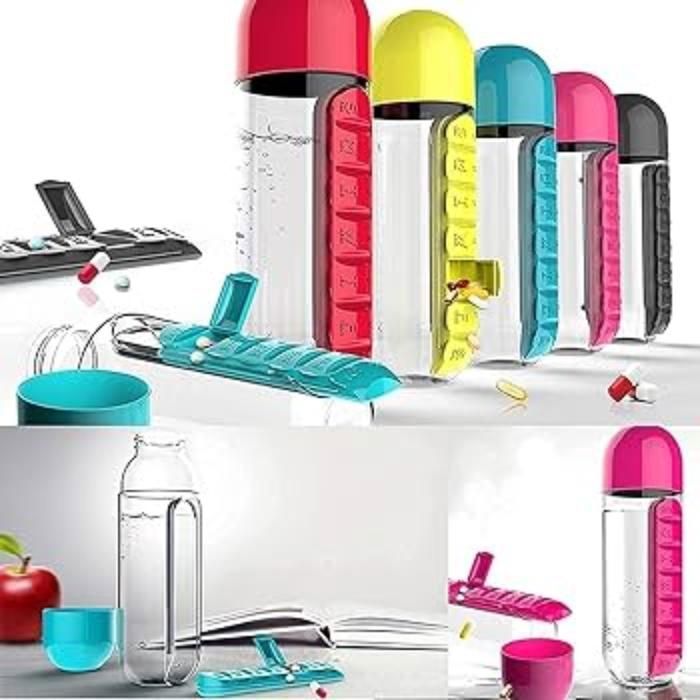 Bouteille d’eau 600ml avec pilulier de 7 jours pour l’extérieur et le voyage