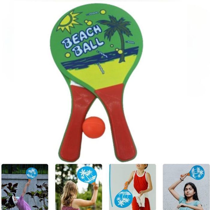 Lot de 2 raquettes de plage en bois avec 1 boule