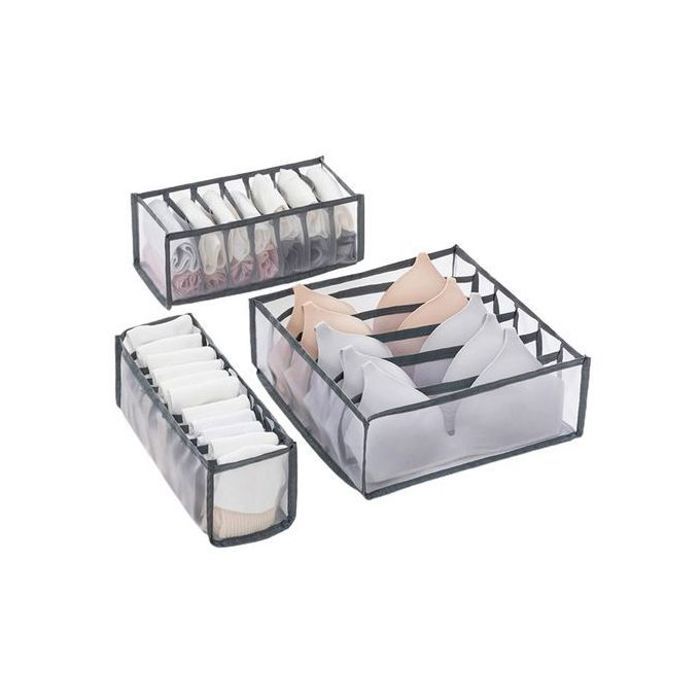 Organisateur de sous-vêtements pliable multigrilles 3 pièces