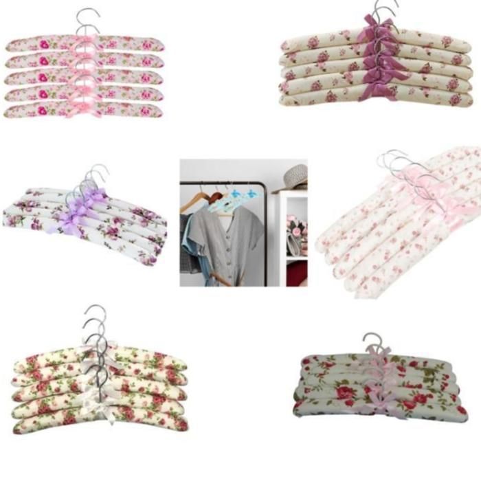Kit de 5 cintres colorés en éponge fleurie pour vêtements