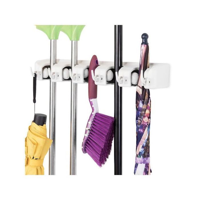 Porte-balais mural cuisine jardin 5 compartiments 6 crochets