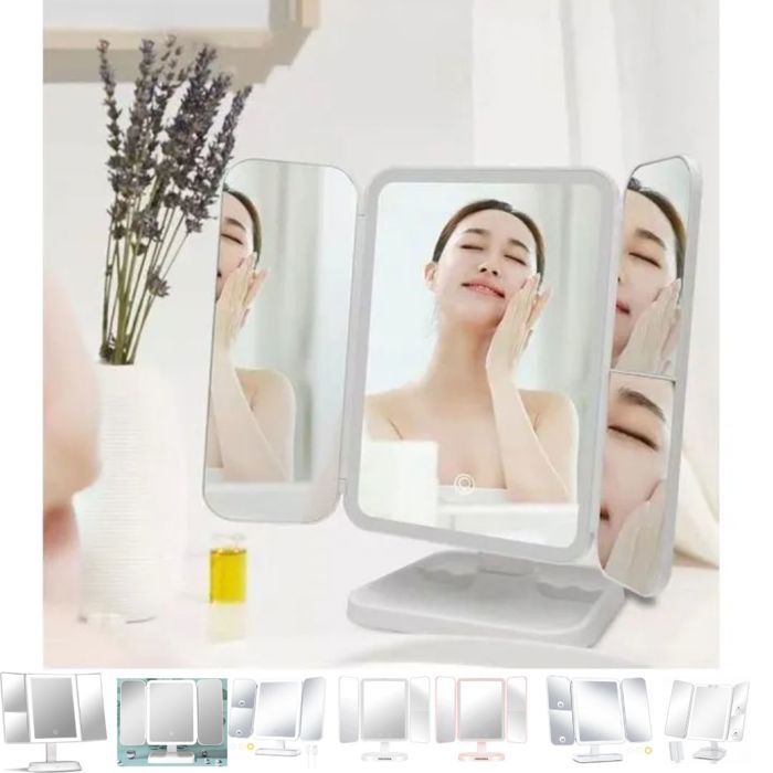 Miroir de maquillage intelligent à trois panneaux led