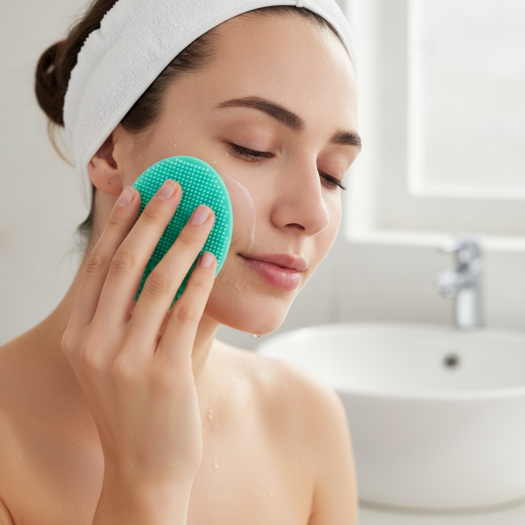 Brosse nettoyer et masseur le visage pratique et léger, en silicone (Couleur aléatoire) - Marjane Mall - Image 4