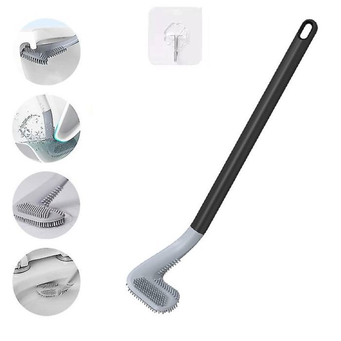Brosse de toilette en silicone et support, brosse de nettoyage anti-brosse