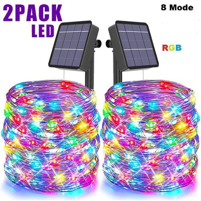 Guirlande lumineuse solaire rgb 15m 100 led pack de 2