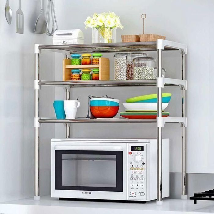 Étagère de four à micro-ondes en inox réglable 3 niveaux,étagère de rangement multifonctionnelle