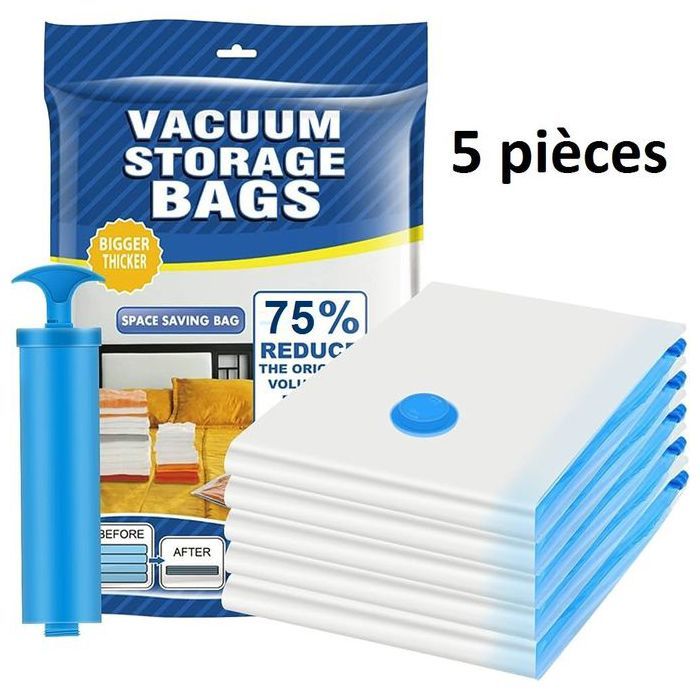 Kit de 6 sacs de rangement sous vide avec pompe, gain de place pour vêtements