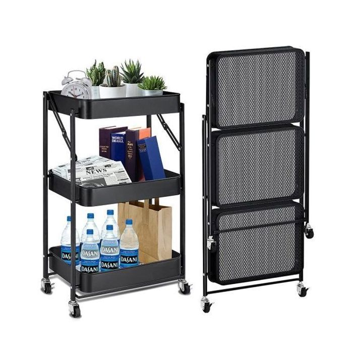 Chariot de rangement pliable à 3 niveaux pour cuisine et salle de bain