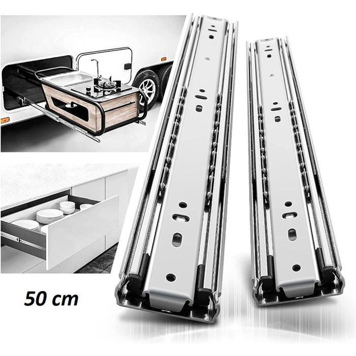 Glissières tiroir extension complète fermeture douce 50cm