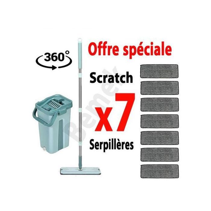 Kit vadrouille autonettoyante microfibres 7 serpillères scratch