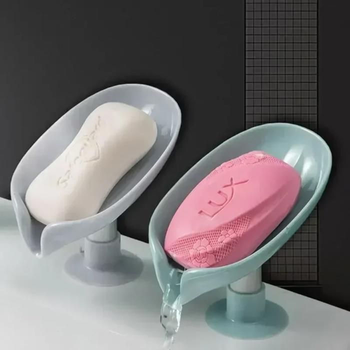Porte-savon feuille gris et vert 2 pièces