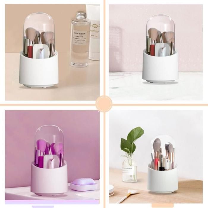 Boîte de rangement pour pinceaux de maquillage rotative à 360 °avec couvercle(Couleur aléatoire)