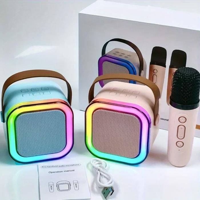 Microphone portable bluetooth avec haut-parleur et lumières(Couleur aléatoire)