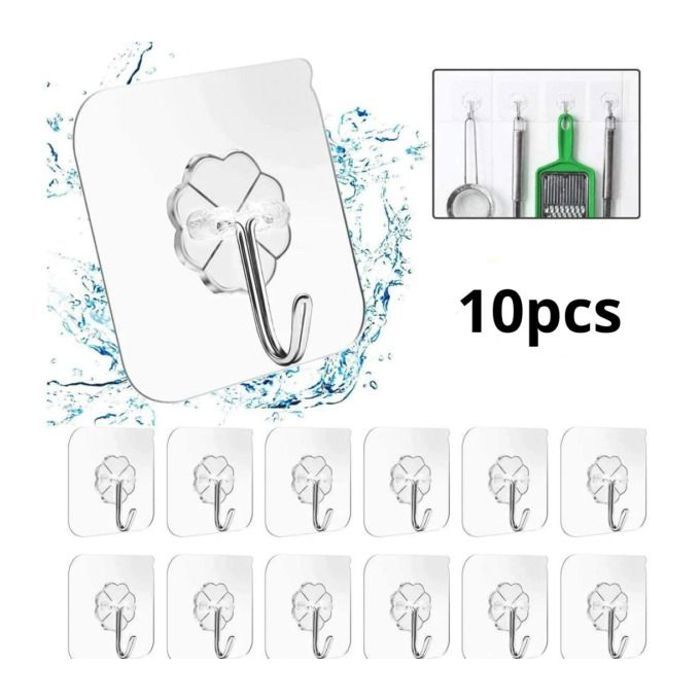 Pack de 10 crochets muraux adhésifs étanches pour salle de bain