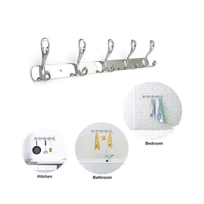 Crochets en acier inoxydable pour porte et mur, porte-manteau mural a 5 crochets