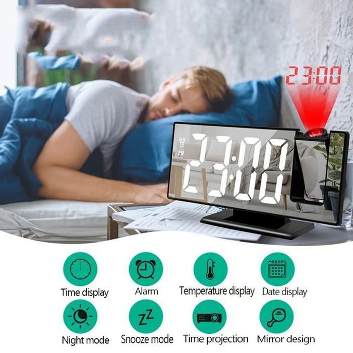 Horloge numérique multifonctionnelle avec projection led