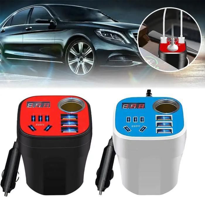 Onduleur de voiture à 220v avec affichage led et 3 ports usb et chargeur