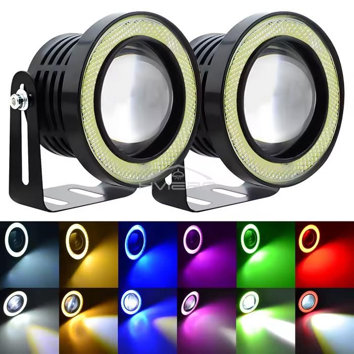 2pcs anneau lumineux led cob phare antibrouillard pour motos et voiture rouge 12v 200 metre range