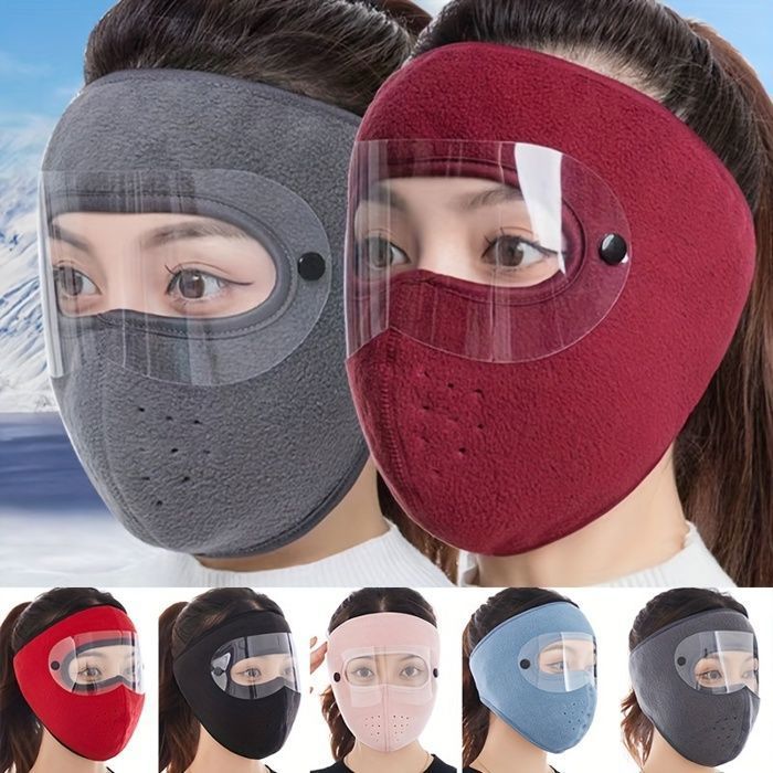 Masque facial anti-froid avec lunettes coupe-vent anti-buée(Couleur aléatoire)