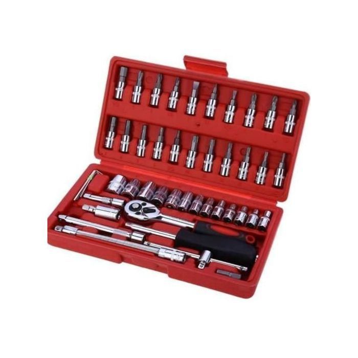 Kit d'outils 46 pièces avec boîte et clés à douille combinées