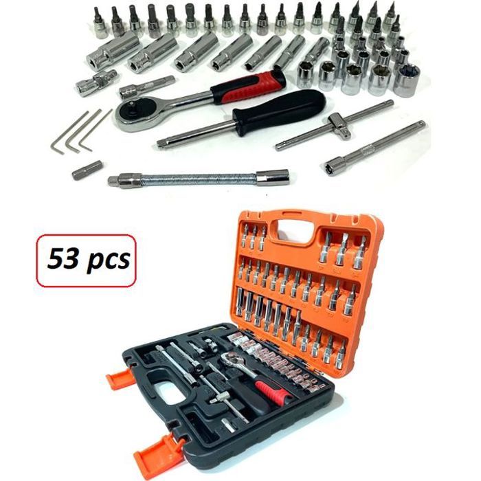 Coffret de douille et embout en pouce 1/4 de 53 pièces d'outils