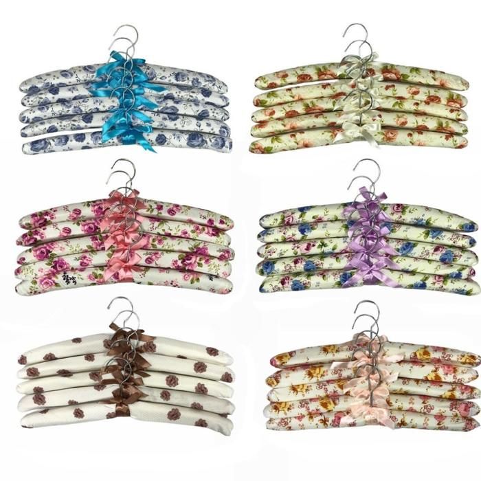 Cintres antidérapants - GENERIC - Lot de 5 - Satin - Motif floral - Couleur mixte