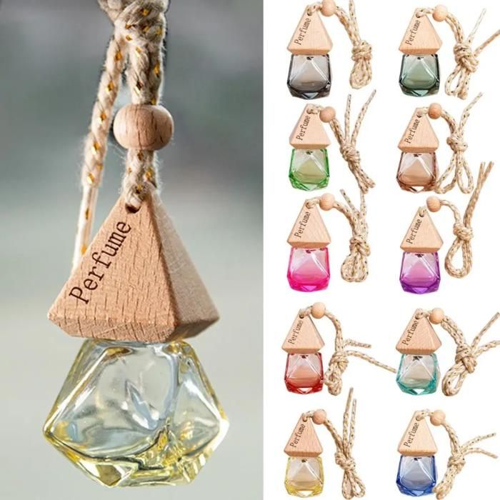 Bouteille de parfum de voiture avec un couvercle en forme de triangle