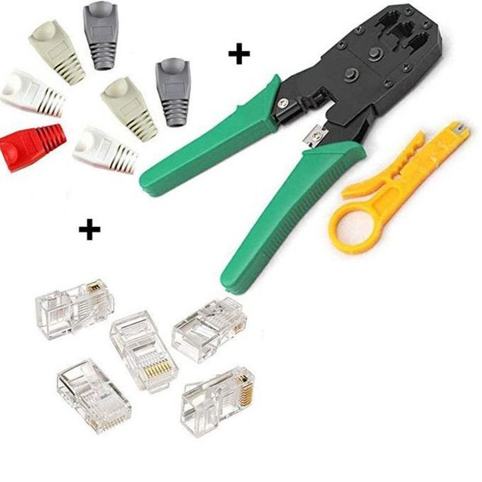 Pince Réseau RJ45 , RJ11 + 40 Pcs Plug RJ45 + 40 Pcs Caches RJ45