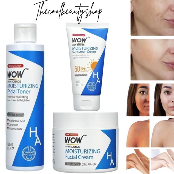 ensemble Crème hydratante pour le visage + Crème solaire HYDRATANTE + tonique hydratant pour le visage