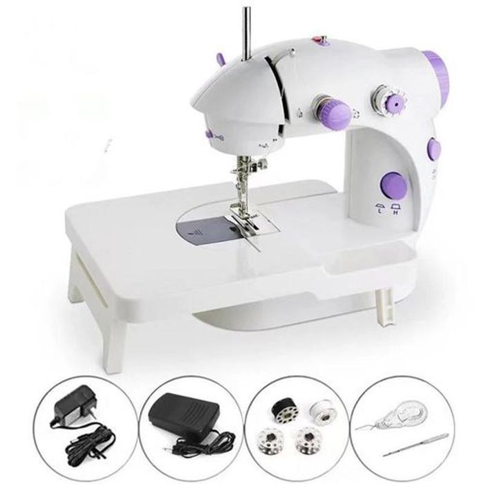 Machine à coudre portable 2 vitesses avec table d’extension, éclairage et pédale