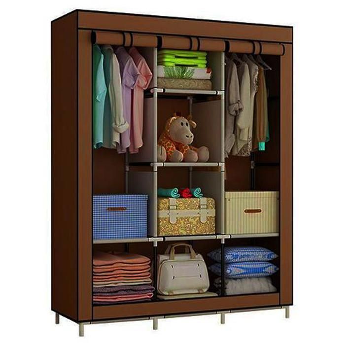 Armoire de Vêtements Portable demontable 3 Porte Marron