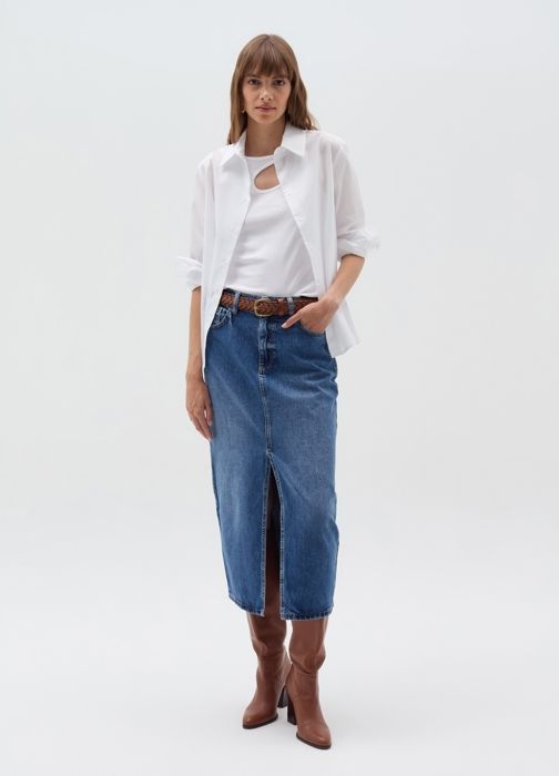 Jupe crayon midi en denim - Medium Wash
