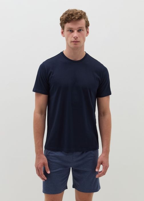 Pyjama court avec haut col rond - Navy Blue