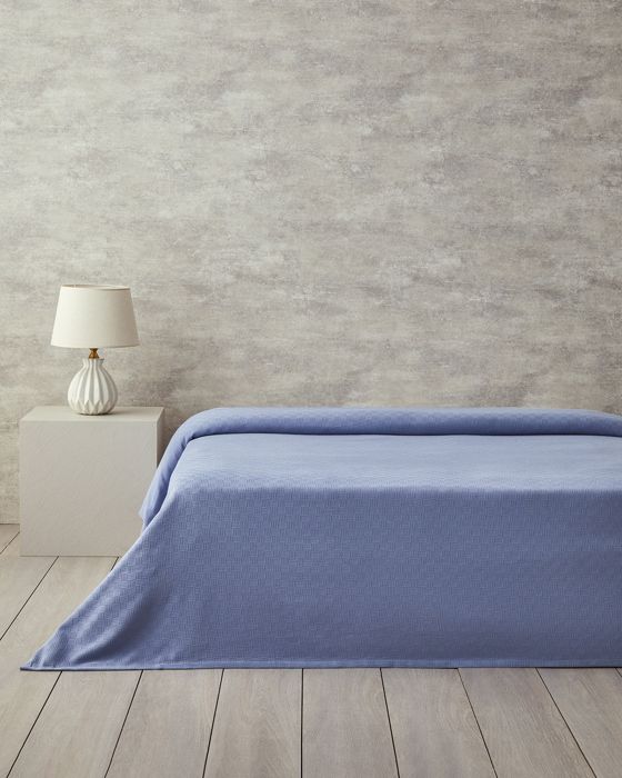 Couvre-Lit - Coton - Bleu - 200x220 cm - Uni - Pour deux personnes