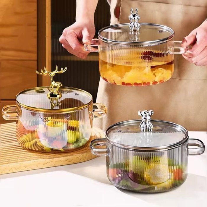 Marmite de Cuisine en Verre Borosilicate – 1700 ml – Résistante à la Chaleur  – Gaz & Induction – Modèle aléatoire