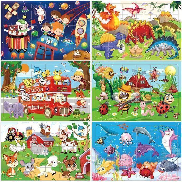 Pack de 7 puzzles en carton pour enfants : dinosaures, animaux et plus