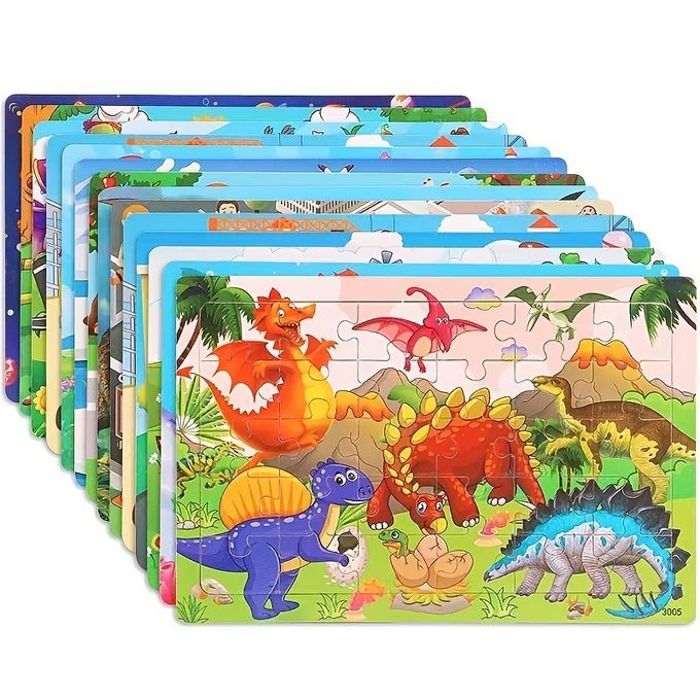 Pack de 5 puzzles 3D en bois pour enfants — Dinosaures, animaux et plus
