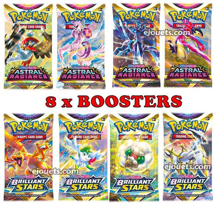 Lot de 8 boosters Pokémon TCG : Brilliant Stars et Astral Radiance
