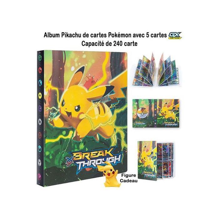 Album Pikachu pour cartes Pokémon avec 5 cartes GX (240 cartes)