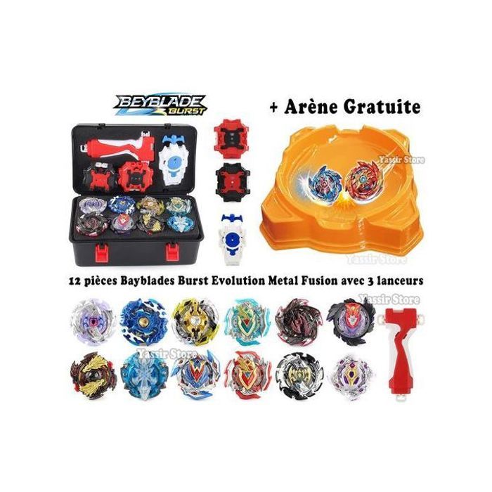 Lot de 12 toupies Beyblade Burst Evolution Metal Fusion avec 3 lanceurs et arène