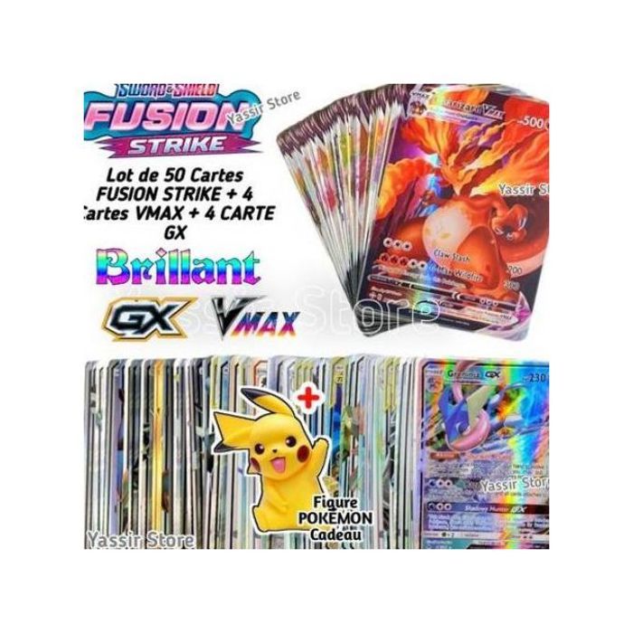 Pokemon lot de 50 cartes pokémon fusion strike sans doubles + 4 cartes brillantes