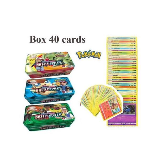 Boîte métal cartes de pokémon 40 cards trading game