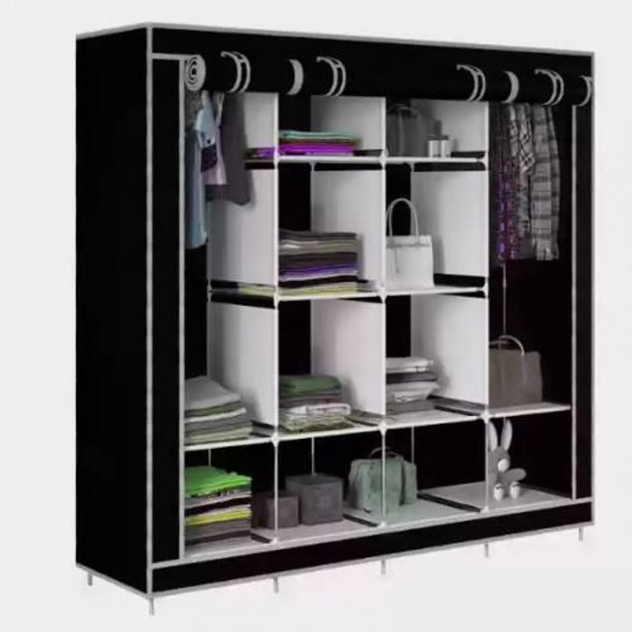 Grande Armoire Penderie pliable à 4 portes 12 étagères