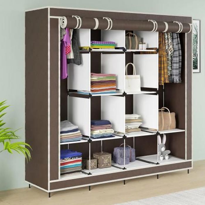 Grande Armoire Penderie pliable à 4 portes 12 étagères