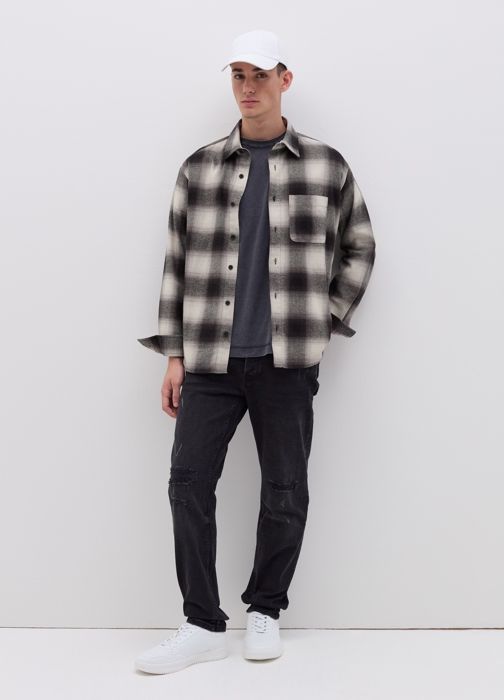 Chemise Regular Fit en flanelle à carreaux - White/Black