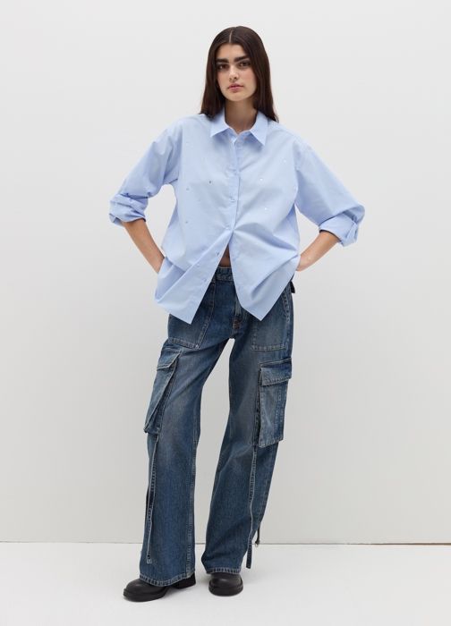 Chemise oversize en coton stretch - Soft Blue