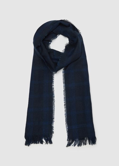 Écharpe à franges avec motif à carreaux - Black/Blue