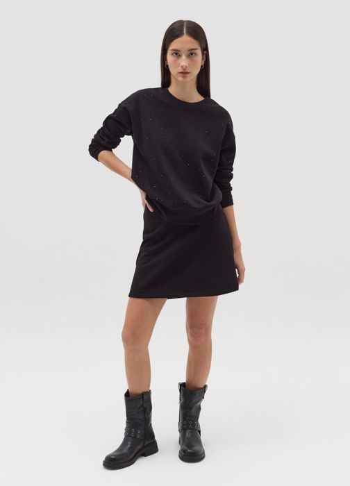 Mini-jupe taille haute essentielle en molleton - Black