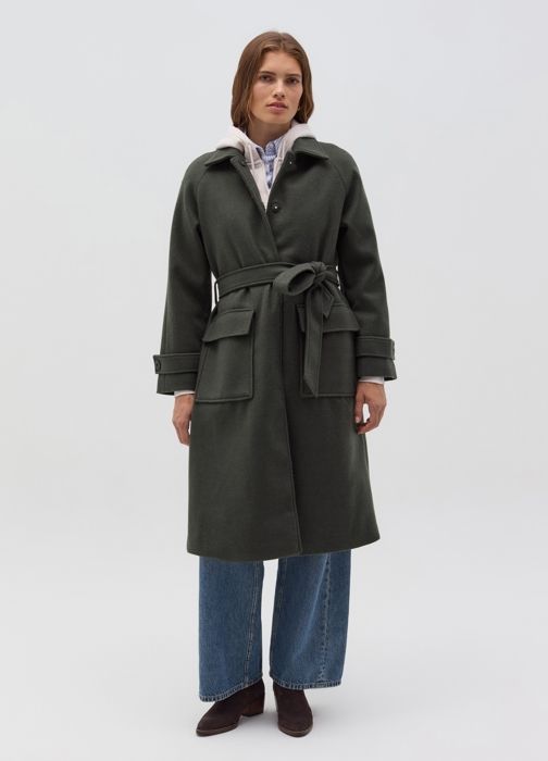 Manteau long avec ceinture - Moss Green