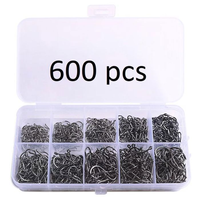 Hameçons - Lot de 600pcs - Acier carbone - 10 tailles - Résistance à la rouille